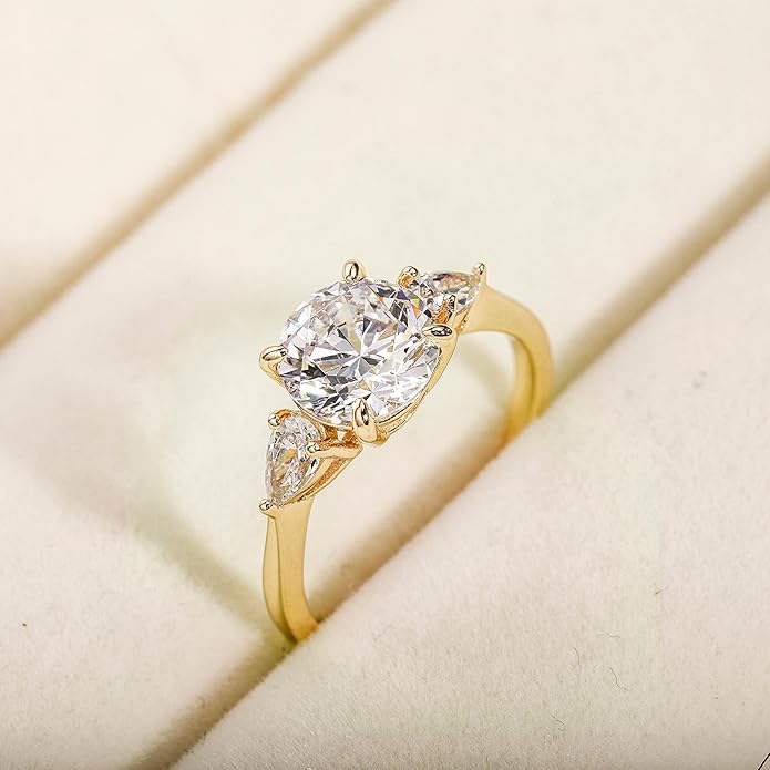 EAMTI 2CT 925 Sterling Silver Engagement Rings for Women Round Cut 3-Stone Promise Rings for Her Cubic Zirconia CZ Wedding Bands Size 3-11