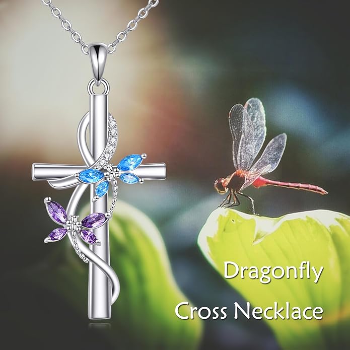 Flower Cross Necklace 925 Sterling Silver Carnation/Rose/Lily/Daisy Cross Necklace Birth Flower Jewelry for Women