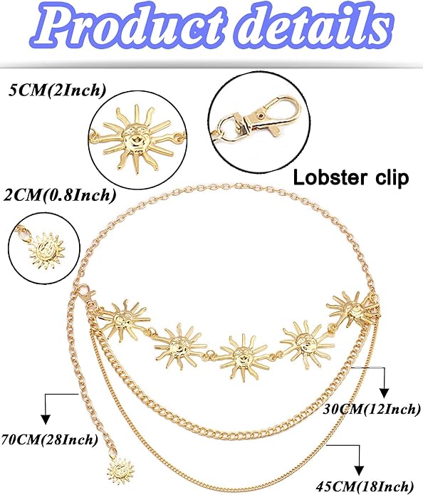 Tornito Metal Waist Chain Gold Chain Belt Chunky Belly Link Chain Moon Double O Ring Sunflower Body Chain Jewelry for Women Dresses Adjustable