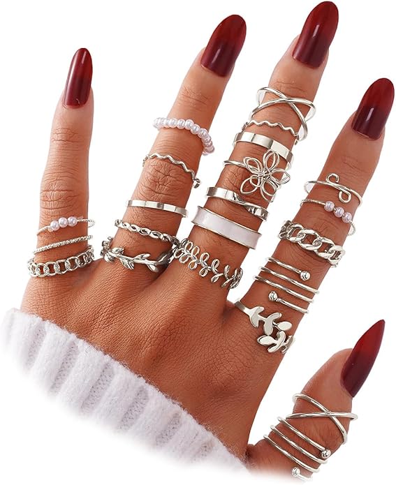 IFKM 51 Pcs Gold Knuckle Rings Set For Women Girls Vintage Stackable Joint Finger Midi Rings Dainty Cubic Zirconia Crystal Simple Twist Hollow Cute Rings Pack Jewelry Gift