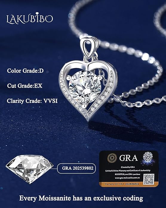 Moissanite Heart Pendant Necklace for Women,1-2 Carat Necklace Engraved with 'I LOVE YOU,18K Gold Plated Sterling Silver Pendant Jewelry Anniversary Birthday Gifts for Girlfriend Wife Mom