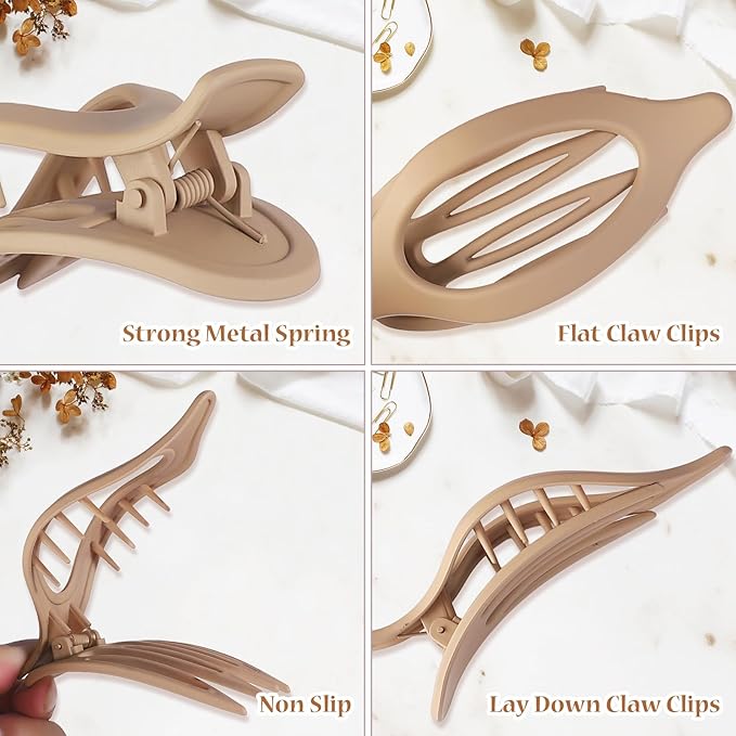 Flat Hair Clip 6 pcs Lay Down Claw Clips Hair Accessories for Women -Brown Grey