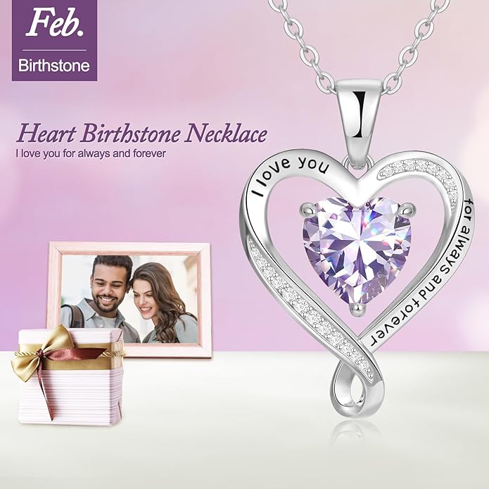 Birthday Gifts for Women Wife Infinity Heart Birthstone I Love You Necklace for Women S925 Sterling Silver Anniversary Wedding Gifts for Christmas Valentines Mothers Day Women's jewelry Diamond Pendant Necklaces Gift for Her Mom Daughter Grandma