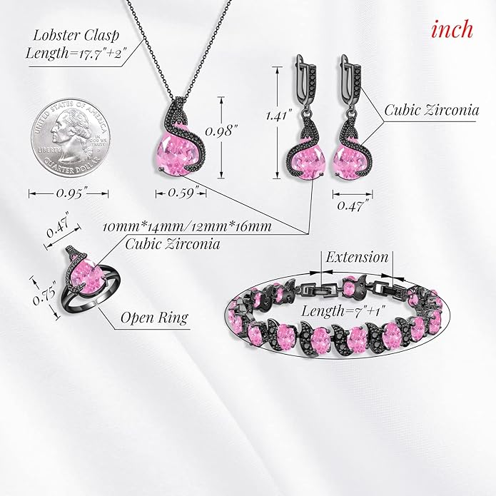 GZWHD Jewelry Set for Women Water Drop Cubic Zirconia Artificial Crystal Earrings Pendant Necklace Open Ring Tennis Bracelet Wedding Anniversary Birthday Engagement Gift for Bridesmaid Wife Girlfriend Friend