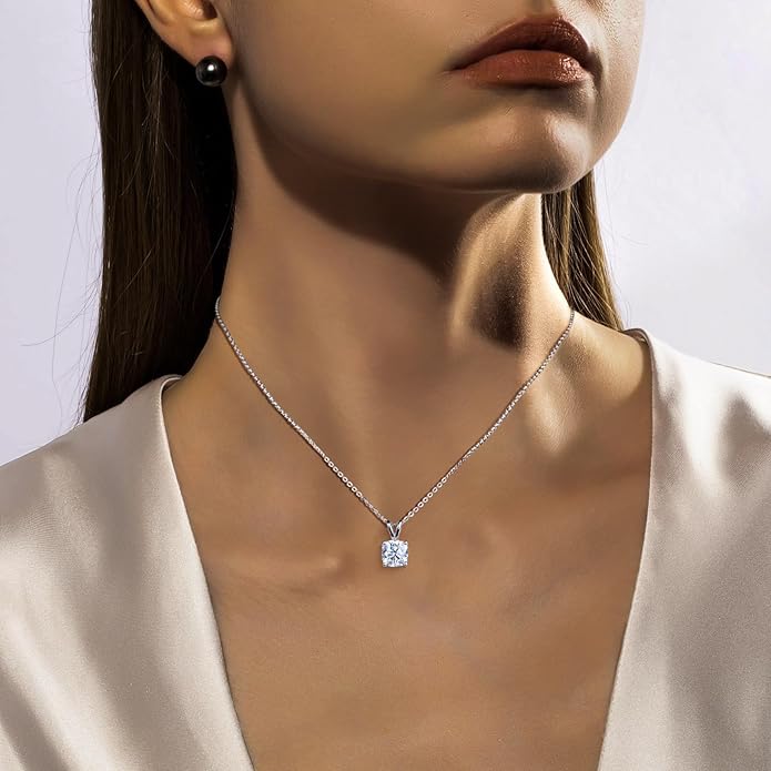 AnuClub Moissanite Pendant Necklace 2/3/4/5CT D Color VVS1 925 Sterling Silver Everyday Wear Necklace for Women Wife Her with Certificate, 40+2+3 Adjustable Chain