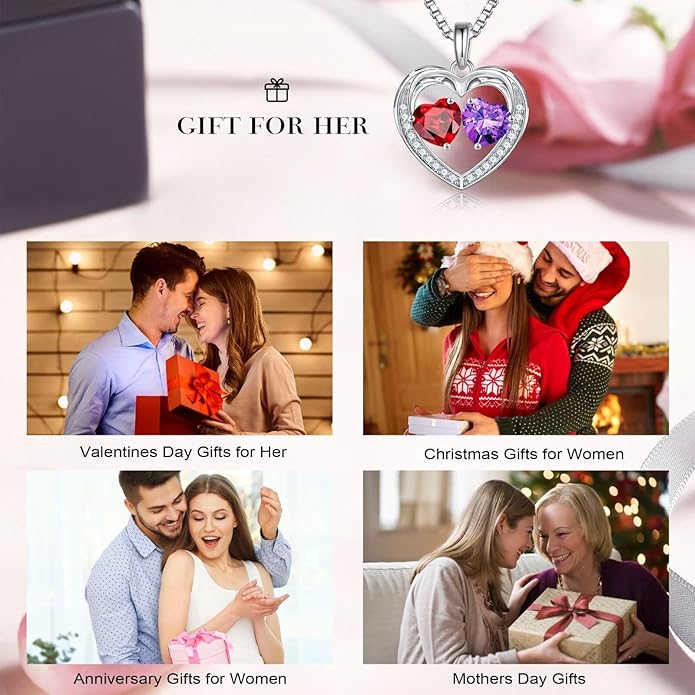 Iefil Birthstone Jewelry for Women - 925 Sterling Silver Birthstone Necklace, Anniversary Birthday Gifts for Women, Jewelry Gifts for Her Wife Mom Daughter