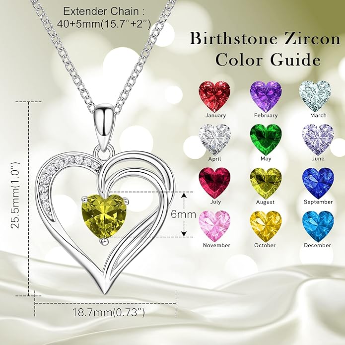 925 Sterling Silver Heart Necklace for Women Birthstone Necklace Silver Jewelry for Womens Jewelry Gifts for Women Her Mom