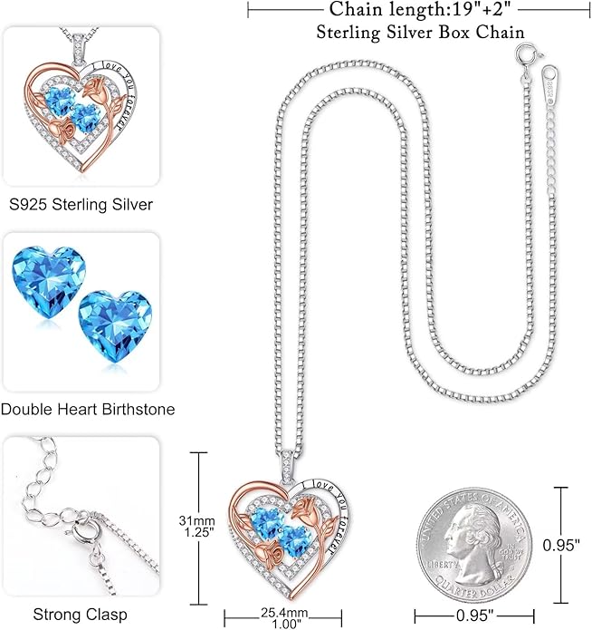 Iefil Birthstone Necklace for Women - Sterling Silver Birthstone Necklace Anniversary Birthday Gifts for Her Wife Mom Daughter