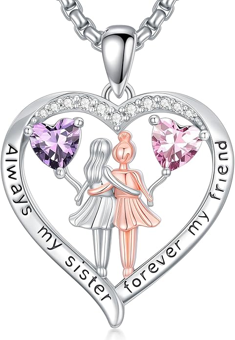 Always My Sister Forever My Friend Birthstone Pendant Necklace Women Jewelry Christmas Valentine Mothers Day Birthday Gifts for Women Sister From Sister