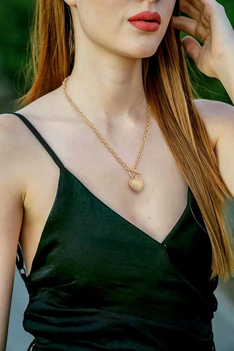 18k Gold Chain Link Necklace for Women, Baroque Pearl/Compass Pendant Necklace