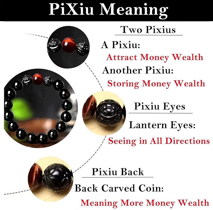 Black Obsidian Bracelet,Feng Shui Black Obsidian Wealth Bracelet for Women Men Couples Handmade Stretch Obsidian Bracelet Bangle with Carved Pixiu Tiger Eye Stone Attract Wealth Money and Good Luck