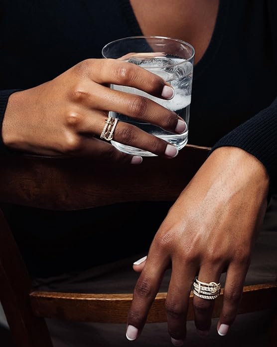 TLY Stackable Gold Rings for Women Non Tarnish 18K Gold Plated Interlocking Ring Stack Set Gold Silver Mixed Metal Statement Rings Dainty Cubic Zirconia CZ Fashion Connected Band Thumb Ring Size 4-11 Jewelry Gift for Women