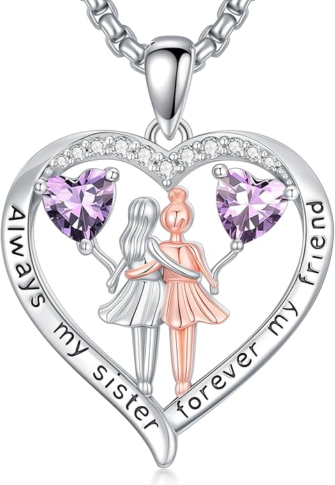 Always My Sister Forever My Friend Birthstone Pendant Necklace Women Jewelry Christmas Valentine Mothers Day Birthday Gifts for Women Sister From Sister