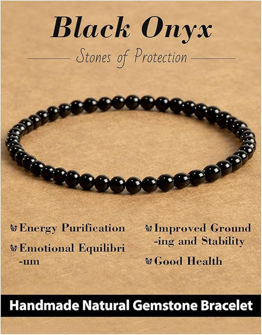 Handmade Natural Stone Beaded Stretch Bracelets,Healing Crystals Protection Bracelet,Spiritual Jewelry Gifts for Women & Men,Replacement Beads Included