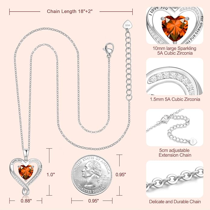 Birthday Gifts for Women Wife Infinity Heart Birthstone I Love You Necklace for Women S925 Sterling Silver Anniversary Wedding Gifts for Christmas Valentines Mothers Day Women's jewelry Diamond Pendant Necklaces Gift for Her Mom Daughter Grandma