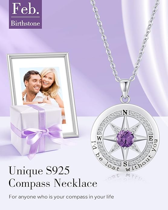 S925 Necklace Gift for Wife |Compass Jewelry |Women Anniversary |Sterling Silver |Girlfriend Birthday Gifts for Her Valentines |I'd be Lost without You |Jewel 18K Gold