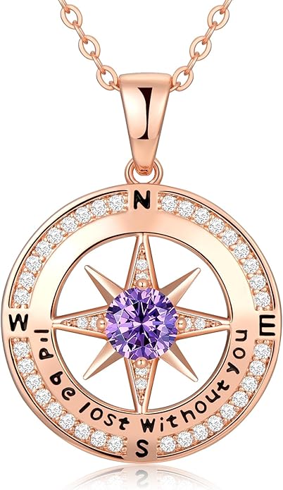 Compass Necklace Gifts for Women wife - S925 Sterling Silver Birthstone Necklaces for Women - Anniversary Birthday Gifts for Her Wife Girlfriend - Valentines Mom Mothers Day Christmas Gifts Jewelry for Women