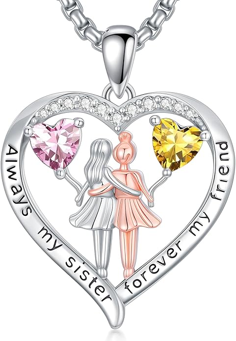 Always My Sister Forever My Friend Birthstone Pendant Necklace Women Jewelry Christmas Valentine Mothers Day Birthday Gifts for Women Sister From Sister