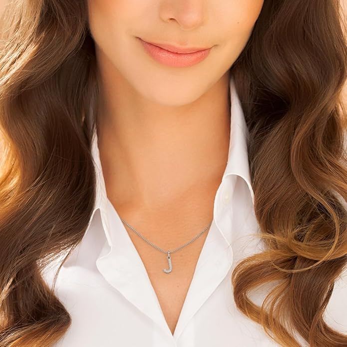 PEORA Letter A to Z Lab Grown Diamond Initial Pendant Necklace in Sterling Silver, F-G Color, VS Clarity, with 18 inch Chain