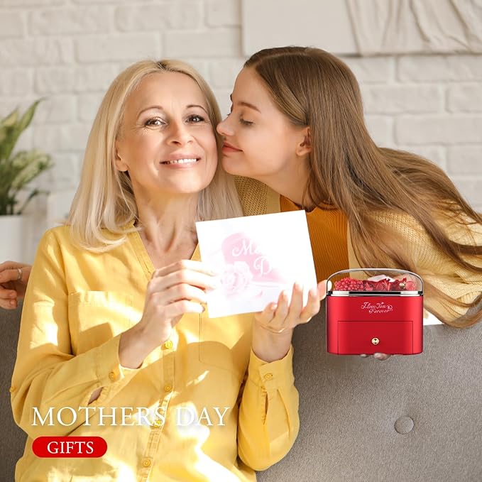 WILDLOVE Preserved Real Red Rose with Heart Necklace, Forever Flowers Gifts for Mom Grandma Wife Girlfriend at Christmas, Valentines, Mothers Day, Anniversary or Birthday Gifts for Women