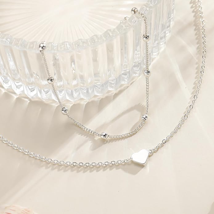 Ritach Ankle Bracelets for Women - Stainless Steel Silver/Gold Anklets for Women Waterproof Layered Cuban Link Figaro Chain Heart Anklets Set Summer Beach Jewelry Gifts