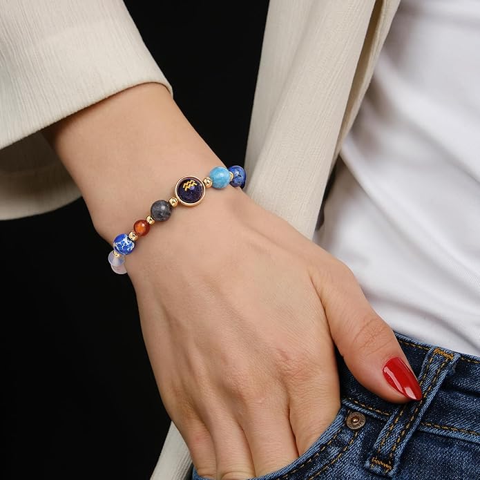 Zodiac Bracelets for Women Men,12 Constellations Healing Crystal Stone Beads Bracelet Birthday Zodiac Gifts Horoscope Spiritual Jewelry Bracelet Gifts