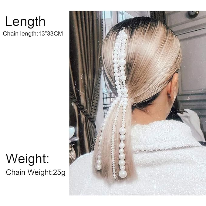 1PCS Dreadlocks pearl Tassel Ponytail Multi-Strand Hair Chain Prom Party Concave styling hair accessories hair extension chain with clip for girls and women