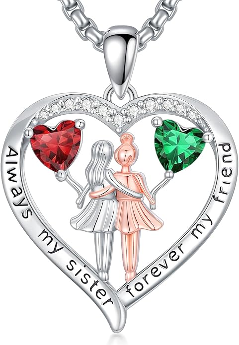 Always My Sister Forever My Friend Birthstone Pendant Necklace Women Jewelry Christmas Valentine Mothers Day Birthday Gifts for Women Sister From Sister