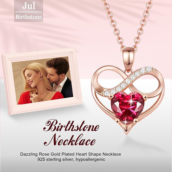 Rose Gold Birthstone Necklaces Heart Birthstone Pendant Necklaces For Women Valentine's Day Mother's Day Anniversary Christmas Gifts