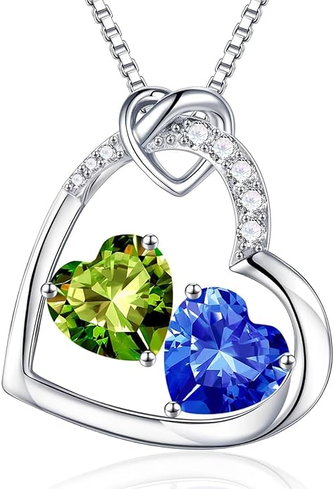 Iefil Birthstone Necklace for Women - 925 Sterling Silver Birthstone Necklace, Anniversary Birthday Gifts for Women Wife Girlfriend, Jewelry for Mom Daughter