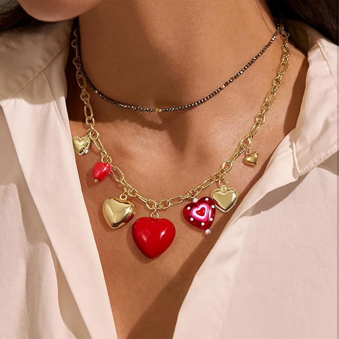 KissYan Charm Necklace for Women, 14K Gold Plated Heart Starfish Sun Pendant Fashion Link Chain Boho Summer Beach Jewelry Gifts