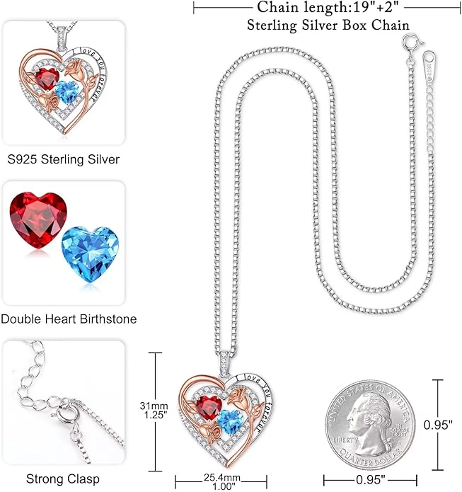 Iefil Birthstone Necklace for Women - Sterling Silver Birthstone Necklace Anniversary Birthday Gifts for Her Wife Mom Daughter