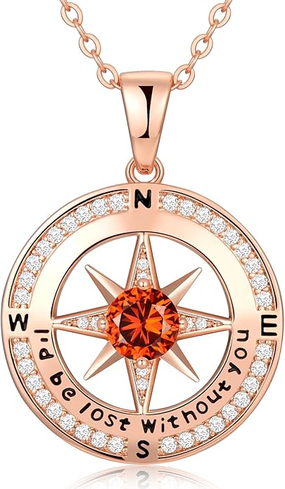 Compass Necklace Gifts for Women wife - S925 Sterling Silver Birthstone Necklaces for Women - Anniversary Birthday Gifts for Her Wife Girlfriend - Valentines Mom Mothers Day Christmas Gifts Jewelry for Women