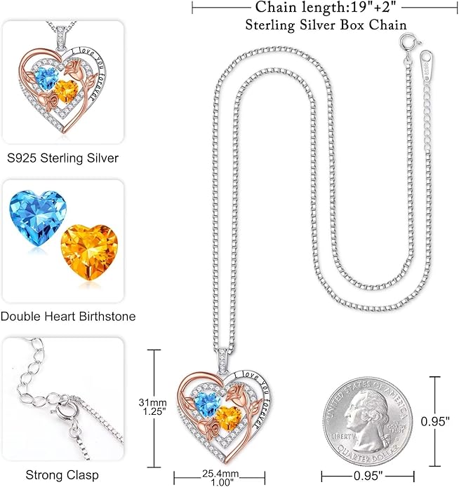 Iefil Birthstone Necklace for Women - Sterling Silver Birthstone Necklace Anniversary Birthday Gifts for Her Wife Mom Daughter