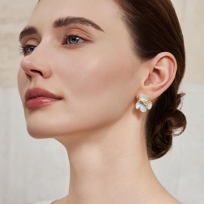 Cicy Bell Flower Earrings for Women 14k Gold Plated Summer Spring Boho Petal Statement Stud Earrings Jewelry Gifts