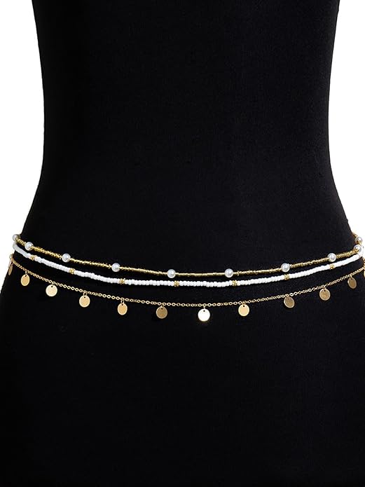 Longita Silver Gold Waist Chain Belly Chain for Women Body Chain Stomach Chains Stacked Waist Jewelry Stackable