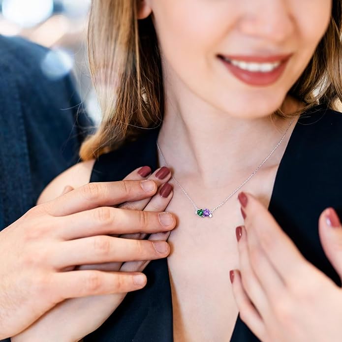 Iefil Double Birthstone Necklace for Women - 0.8CT 925 Sterling Silver Birthstone Necklace, Gifts for Her Wife Girlfriend Mom