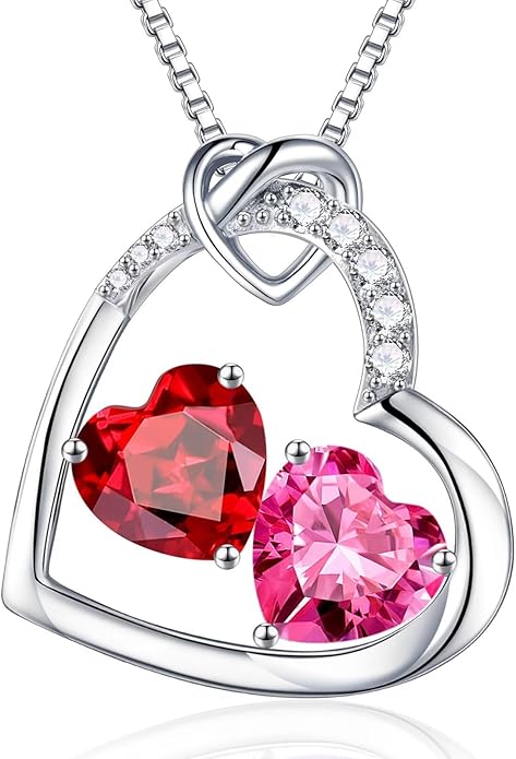 Iefil Birthstone Necklace for Women - 925 Sterling Silver Birthstone Necklace, Anniversary Birthday Gifts for Women Wife Girlfriend, Jewelry for Mom Daughter