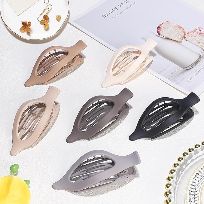 Flat Hair Clip 6 pcs Lay Down Claw Clips Hair Accessories for Women -Brown Grey