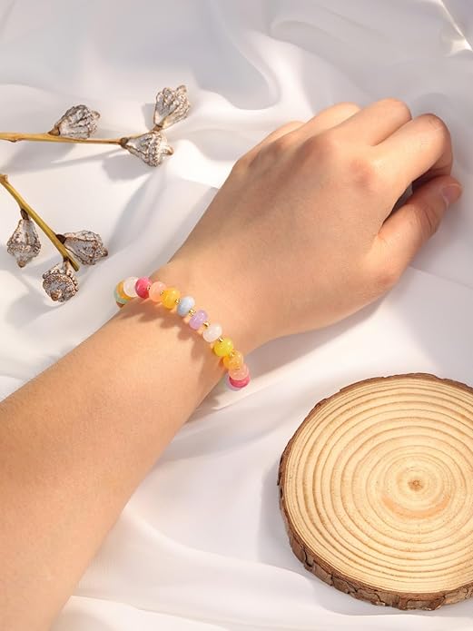PESOENTH Healing Crystal Gemstone Colorful Beaded Bracelets for Women,Natural Chakra Stone Summer Surfer Beach Boho Bracelet jewelry Gifts for Women Ladies