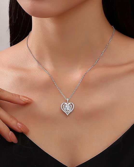 Moissanite Necklace for Women,1-2 Carat Heart Necklace Pendant Engraved with 'I LOVE YOU', 18K Gold Plated S925 Silver Jewelry Anniversary Birthday Gift for Girlfriend Wife Mom