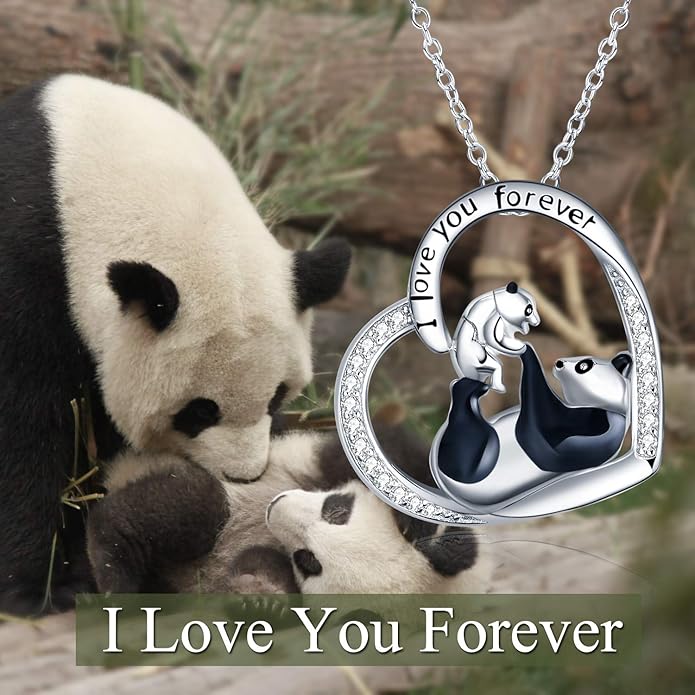 POPKIMI Sterling Silver Necklace Wolves/Elephants/Pandas/Penguins Pendant Necklace for Mom Daughter