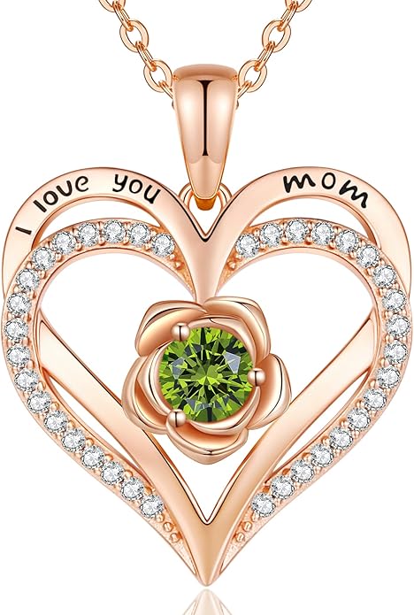 CDE S925 Silver Rose Gold Heart Birthstone Necklaces for Women，Ideal Anniversary or Birthday Jewelry Gifts for Wife Girlfriend Her