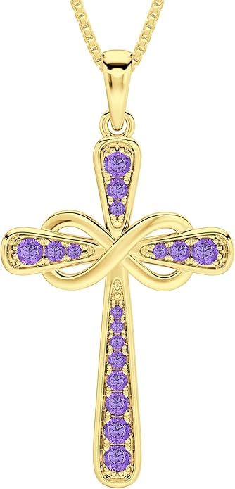 YL 925 Sterling Silver Cross Necklace for Women Halo Infinity Pendant Birthstone Jewelry for Mom