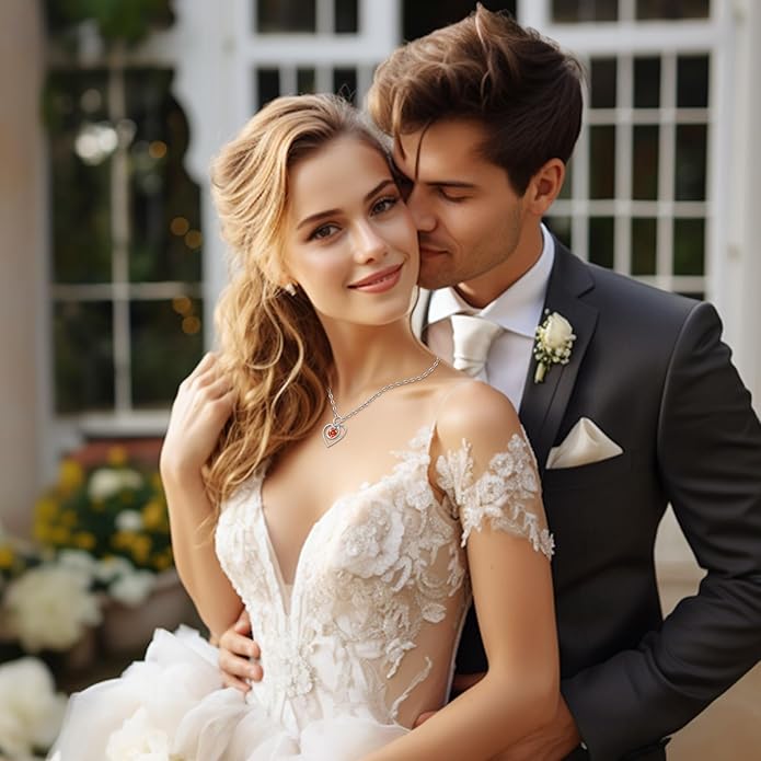 Heart Necklace for Women, 925 Silver Necklace with Infinity Heart Pendant, Personalized Birthstone Necklace Anniversary Birthday Gifts for Wife, Girlfriend, Mom