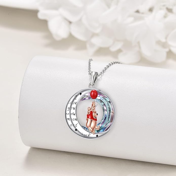 LILALO Bear Necklace Sterling Silver Moon Jewelry with I Love You To the Moon And Back Bear Gifts