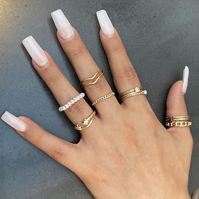 YEEZII 68 Pcs Gold Knuckle Rings Set for Women, Stackable Boho Joint Finger Midi Rings Silver Hollow Carved Crystal Stacking Ring Pack for Gift