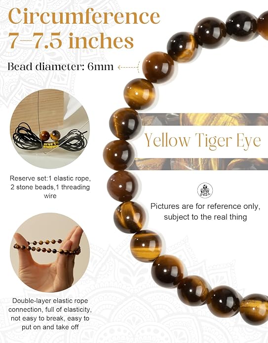 Handmade Natural Stone Beaded Stretch Bracelets,Healing Crystals Protection Bracelet,Spiritual Jewelry Gifts for Women & Men,Replacement Beads Included