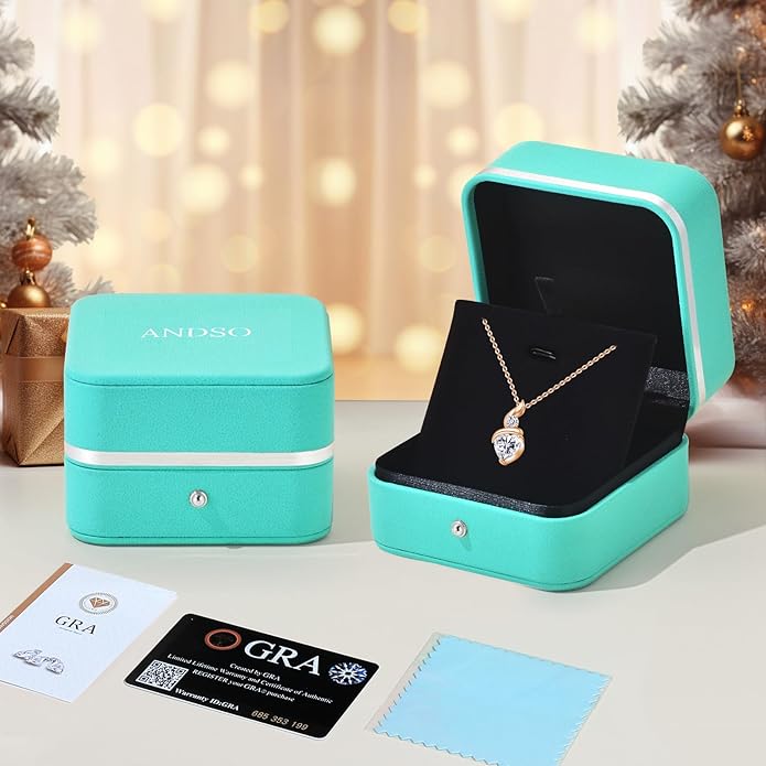 Moissanite Heart Pendant Necklaces for Women，925 Sterling Silver Gold Plating Necklace with Birthstone，Ideal Anniversary Present or Birthday Christmas Valentine Engagements Mothers Day Jewelry Gifts for Mom Wife Her Girlfriend