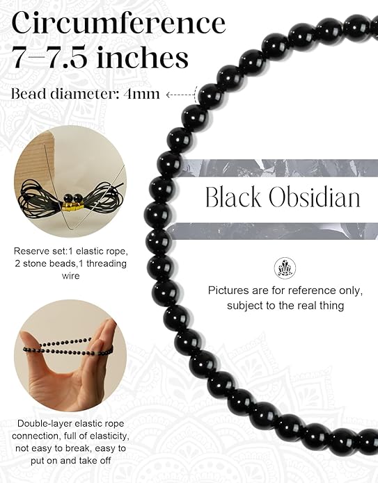 Handmade Natural Stone Beaded Stretch Bracelets,Healing Crystals Protection Bracelet,Spiritual Jewelry Gifts for Women & Men,Replacement Beads Included